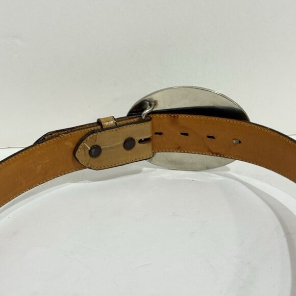 Vintage Western Tooled Leather Belt German Silver Horse Buckle Brown Size 34 - Picture 4 of 16